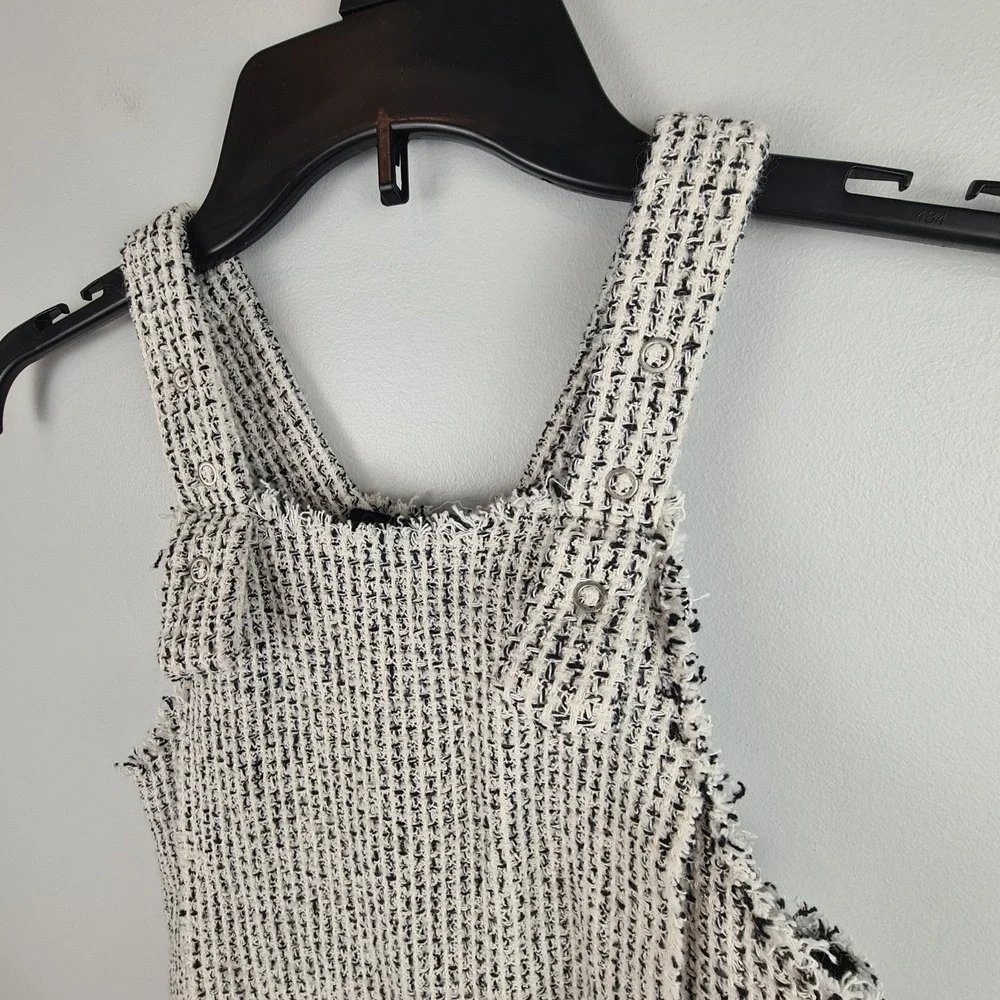 Zara Girls Frayed Tweed Jumper Black and White Dress Size‎ 6 Pockets Lined